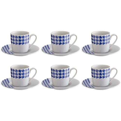 Jogo de Xícaras para Café em Porcelana HausKraft 6 Peças Azul/branco
