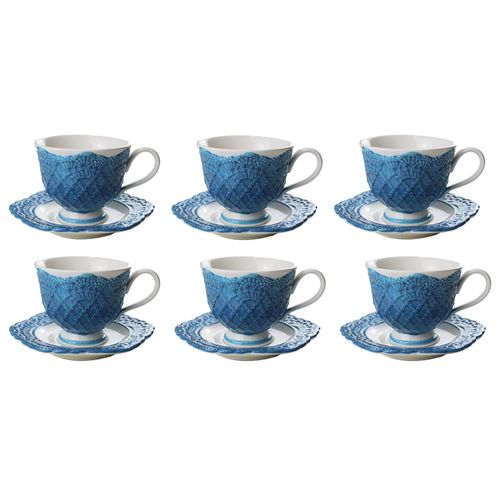 Jogo de Xícaras para Chá em Porcelana Wolff Givemy 220ml 6 Peças Azul