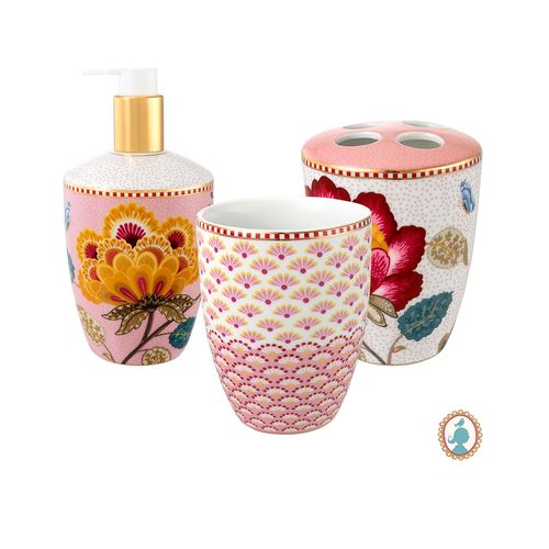 Jogo 3 Peças para Banheiro Rosa em Porcelana Floral Fantasy - Pip Studio