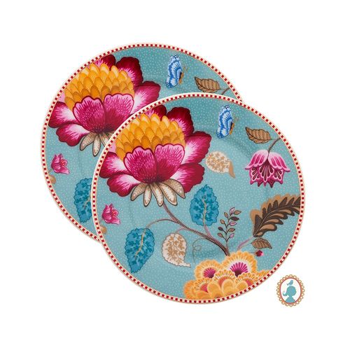 Jogo 2 Pratos para Pão Azul em Porcelana Floral Fantasy 17cm - Pip Studio