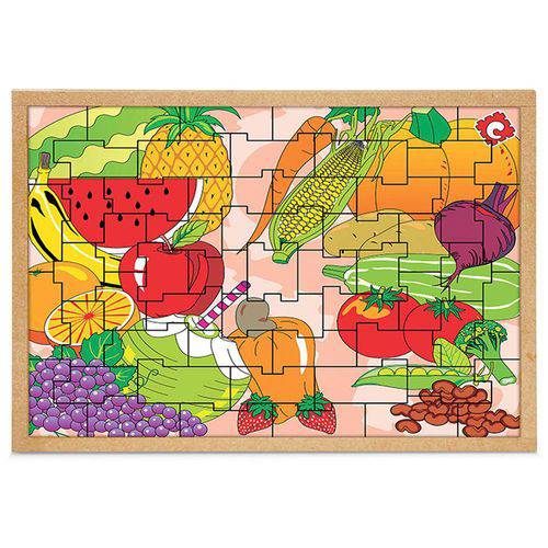 Jogo Quebra-Cabeça Frutas e Legumes com 55 Peças + 1 Base 1300 - Carlu