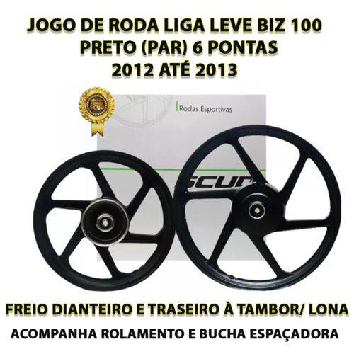Jogo Roda Liga Leve Biz 100 Alumínio Preto 6 Pontas 2012 / 2013