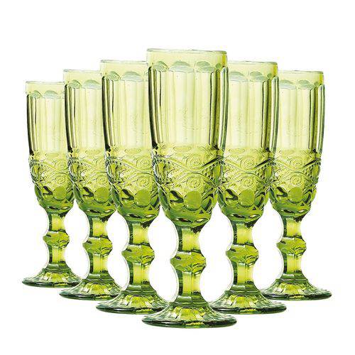 Jogo Taça Champagne Elegance 140ml Verde 6 Peças Class Home