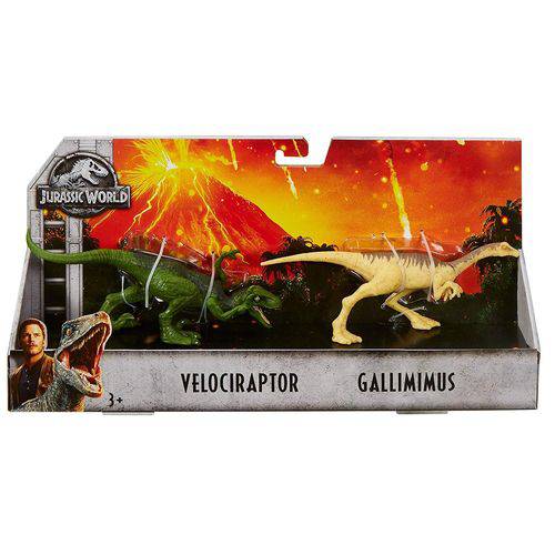 Jurassic World:dinossauros Velociraptor e Gallimimus