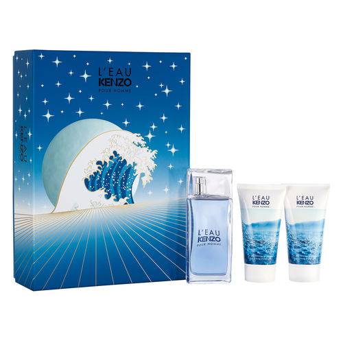 Kenzo L’eau Par Homme Kit - Perfume Edt + 2 Géis de Banho para Corpo e Cabelo