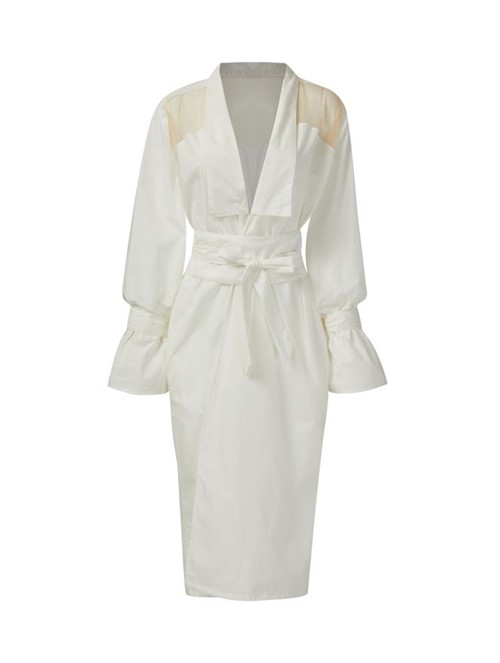 Kimono com Transparência e Faixa Cinto Off White Tamanho PP/P