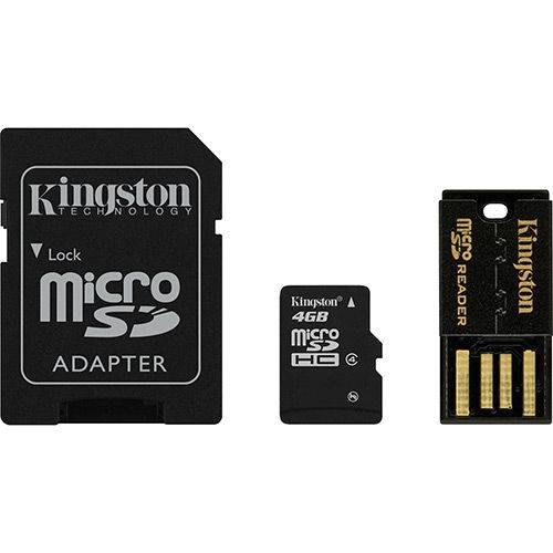 Kingston Cartão de Memoria 4GB Mobility Kit - MicroSDHC com Adaptador SD + Leitor USB (classe4) - M