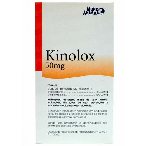 Kinolox Antibiótico para Cães e Gatos 50mg * - 10 Comprimidos _ Mundo Animal 50mg