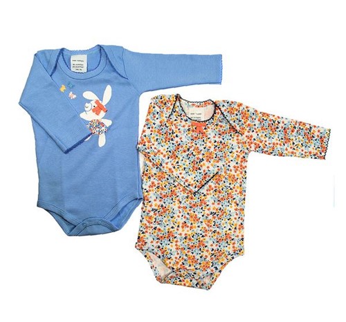 Kit 02 Bodies Floralzinho Azul Anil Baby Fashion 0 a 3 M