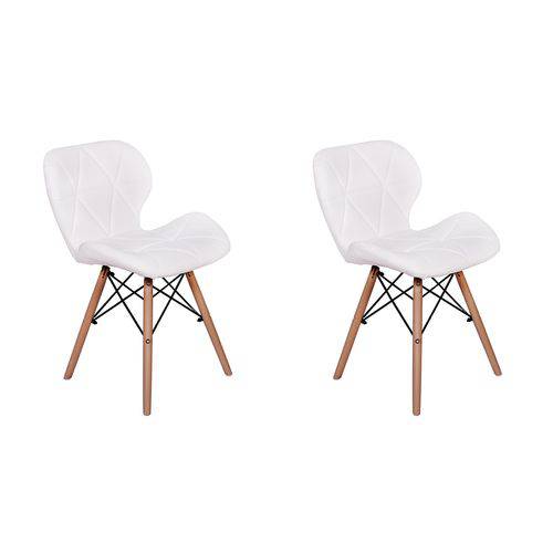 Kit 02 Cadeiras Charles Eames Eiffel Slim Wood Estofada - Branca
