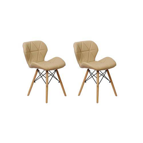 Kit 02 Cadeiras Charles Eames Eiffel Slim Wood Estofada - Nude