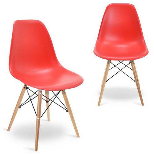 Kit 02 Cadeiras Eiffel Charles Eames Vermelho com Base de Madeira Dsw