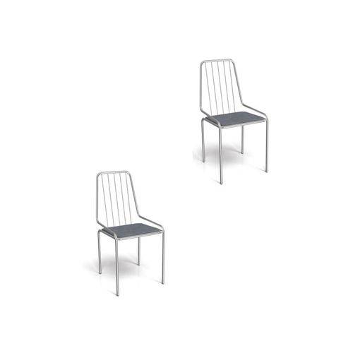 Kit 02 Cadeiras para Cozinha Benim 1c082cr Cromado/preto Linho Cinza - Kappesberg