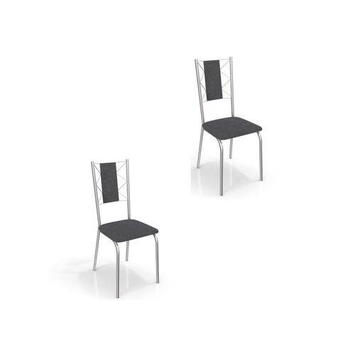 Kit 02 Cadeiras para Cozinha Lisboa 2c076cr Cromado/preto Linho Cinza - Kappesberg