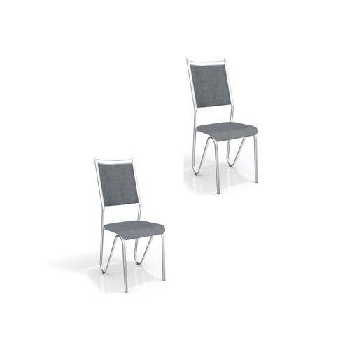 Kit 02 Cadeiras para Cozinha Londres 2c056cr Cromado/preto Linho Cinza - Kappesberg