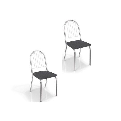 Kit 02 Cadeiras para Cozinha Noruega 2c077cr Cromado/preto Linho Cinza - Kappesberg