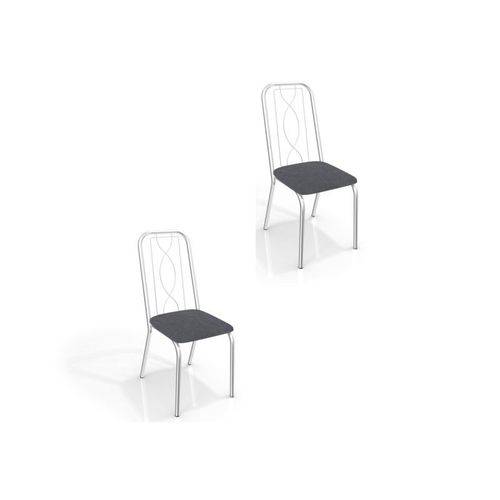 Kit 02 Cadeiras para Cozinha Viena 2c072cr Cromado/preto Linho Cinza - Kappesberg