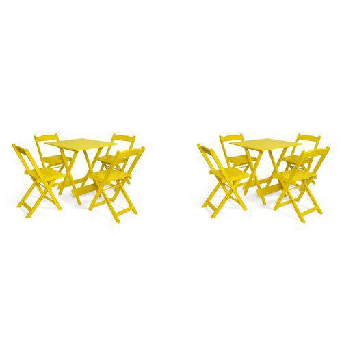 Kit 02 Conjunto Dobrável 70x70 com 4 Cadeiras - Amarelo - Btb Móveis