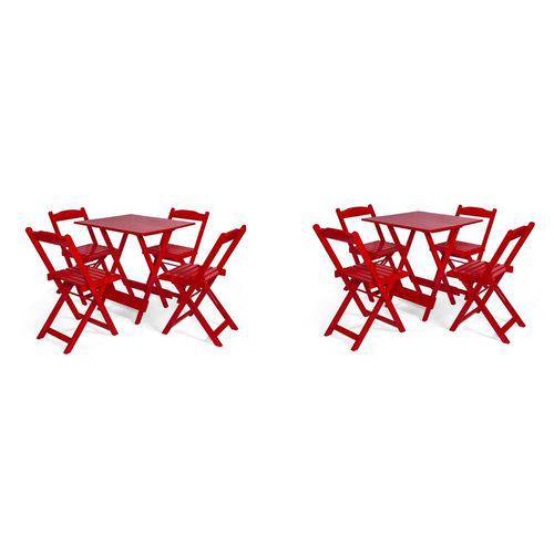 Kit 02 Conjunto Dobrável 70x70 com 4 Cadeiras - Vermelho - Btb Móveis