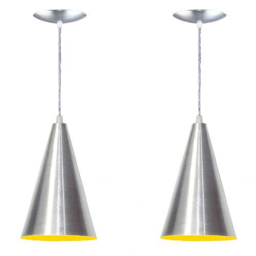 Kit 02 Luminárias Pendente Cone-Alumínio Escovado e Amarelo