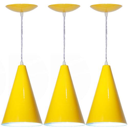 Kit 03 Luminárias Pendente Cone em Alumínio - Cor Amarelo