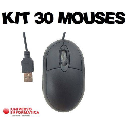 Kit 30 Mouses Óptico Standart USB P/ Notebook e Pc Windows Preto