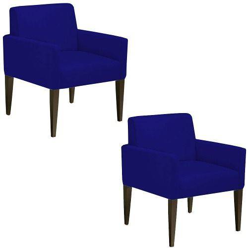 Kit 02 Poltrona Cadeira Decorativa Lais Sala Escritório Suede Azul Marinho