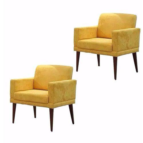 Kit 02 Poltrona Cadeira Decorativa Mia Escritório Suede Amarelo