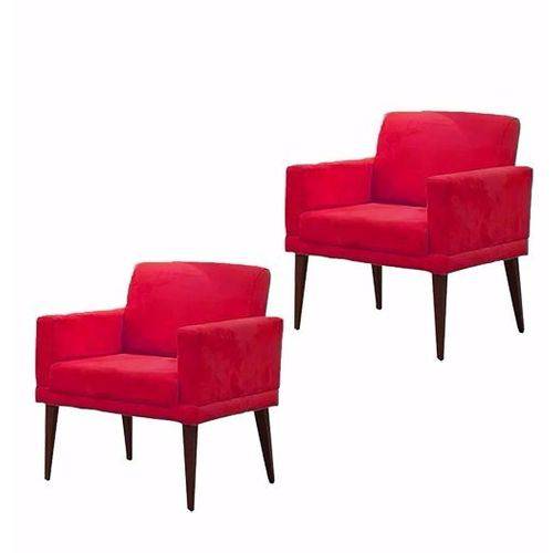 Kit 02 Poltrona Cadeira Decorativa Mia Escritório Suede Vermelho