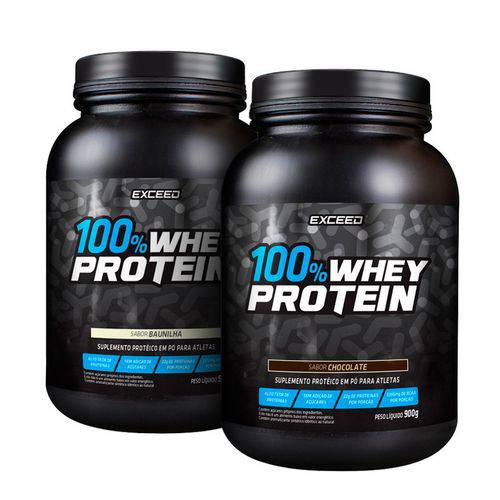 Kit 02 Potes Exceed 100% Whey Protein (01 Pote 900G Sabor Baunilha + 01 Pote 900G Sabor Chocolate)
