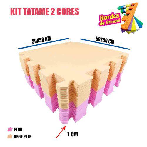 Kit 20 Tatame Eva 50x50 10mm Bege Pele e Rosa Pink