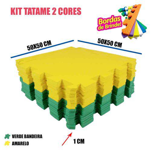 Kit 20 Tatames Eva 10 Verde Bandeira 10 Amarelo 50x50x01 Cm