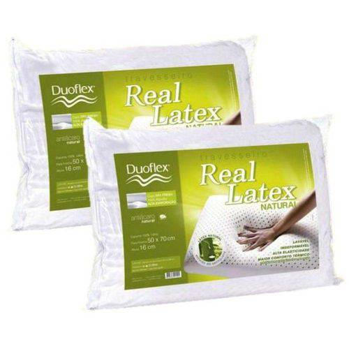 Kit 02 Travesseiros Duoflex Real Látex Capa 100% Algodão Dry Fresh 50x70x16cm