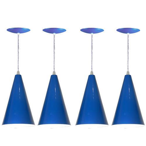 Kit 04 Luminárias Pendente Cone em Alumínio - Cor Azul