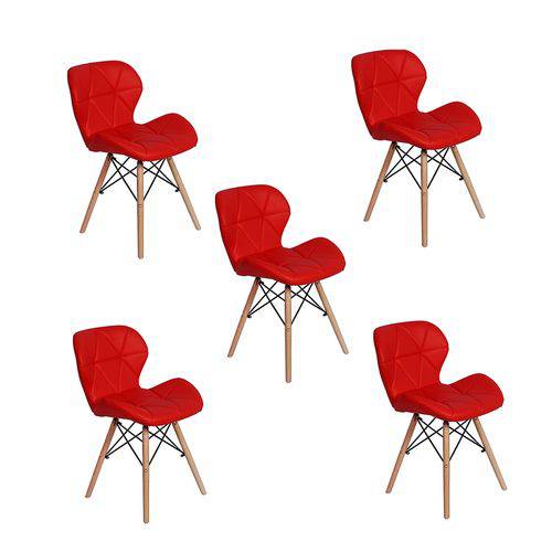 Kit 05 Cadeiras Charles Eames Eiffel Slim Wood Estofada - Vermelha