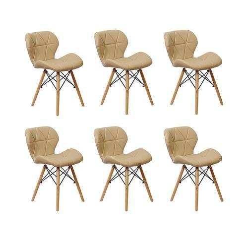 Kit 06 Cadeiras Charles Eames Eiffel Slim Wood Estofada - Nude