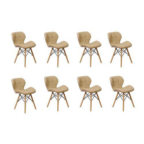 Kit 08 Cadeiras Charles Eames Eiffel Slim Wood Estofada - Nude