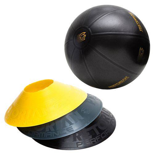 Kit 12 Half Cones Chapéu Chinês Pretorian Hc-pp + Bola Fit Ball Training 55cm Pretorian
