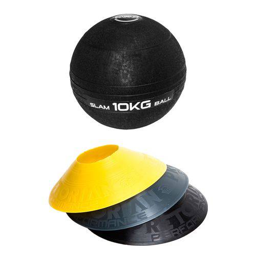 Kit 12 Half Cones Chapéu Chinês Pretorian Hc-pp + Bola Medicine Slam Ball 10 Kg Liveup Ls3004-10