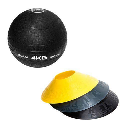 Kit 12 Half Cones Chapéu Chinês Pretorian Hc-pp + Bola Medicine Slam Ball 4 Kg Liveup Ls3004-4