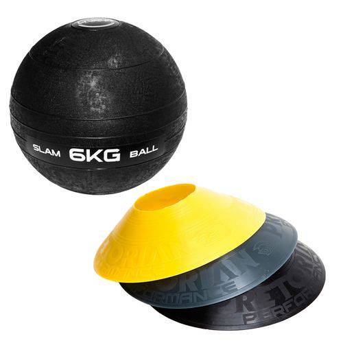 Kit 12 Half Cones Chapéu Chinês Pretorian Hc-pp + Bola Medicine Slam Ball 6 Kg Liveup Ls3004-6