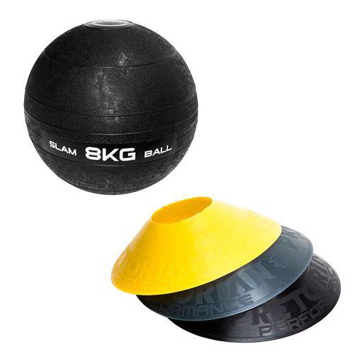 Kit 12 Half Cones Chapéu Chinês Pretorian Hc-pp + Bola Medicine Slam Ball 8 Kg Liveup Ls3004-8