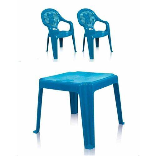 Kit 1 Mesa e 2 Cadeiras Decoradas Infantil Azul