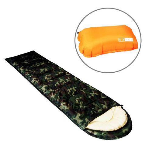 Kit 1 Saco de Dormir Echolife Camuflado + 1 Travesseiro Inflável para Camping
