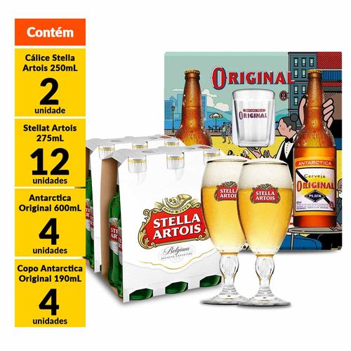 Kit 12 Stella Artois Long Neck + 2 Cálices + 4 Original 600ml + 4 Copos