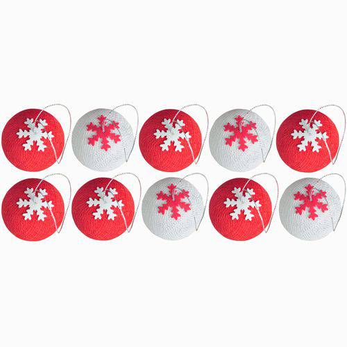Kit 10 Bolas de Natal Branco e Vermelho