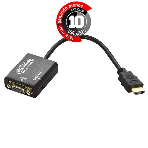 Kit 10 Cabos Conversor HDMI para VGA com Áudio, 20cm