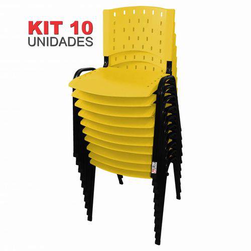 Kit 10 Cadeira de Plástico Empilhável AMARELA Iso Polipropileno - ULTRA Móveis