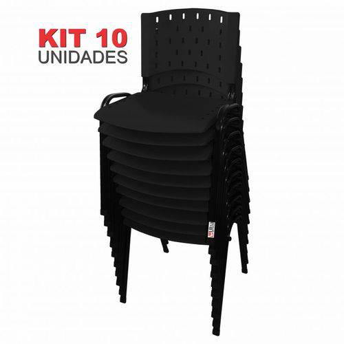 Kit 10 Cadeira de Plástico Empilhável PRETA Iso Polipropileno - ULTRA Móveis