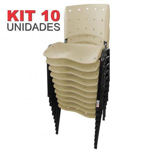 KIT 10 Cadeira Empilhável Ergonômica Ergoplax Assento Encosto Plástico Bege